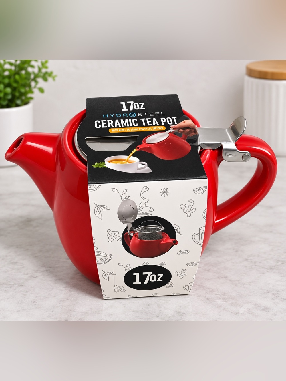 ❤️NEW!!!❤️ 17oz Red Ceramic Tea Pot with Built-In Infuser